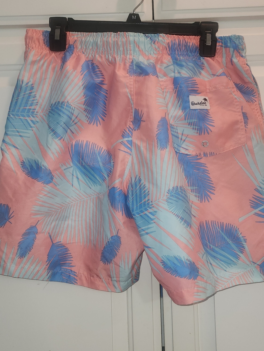Boardies Size Large Pink And Blue Palm Swim Trunks